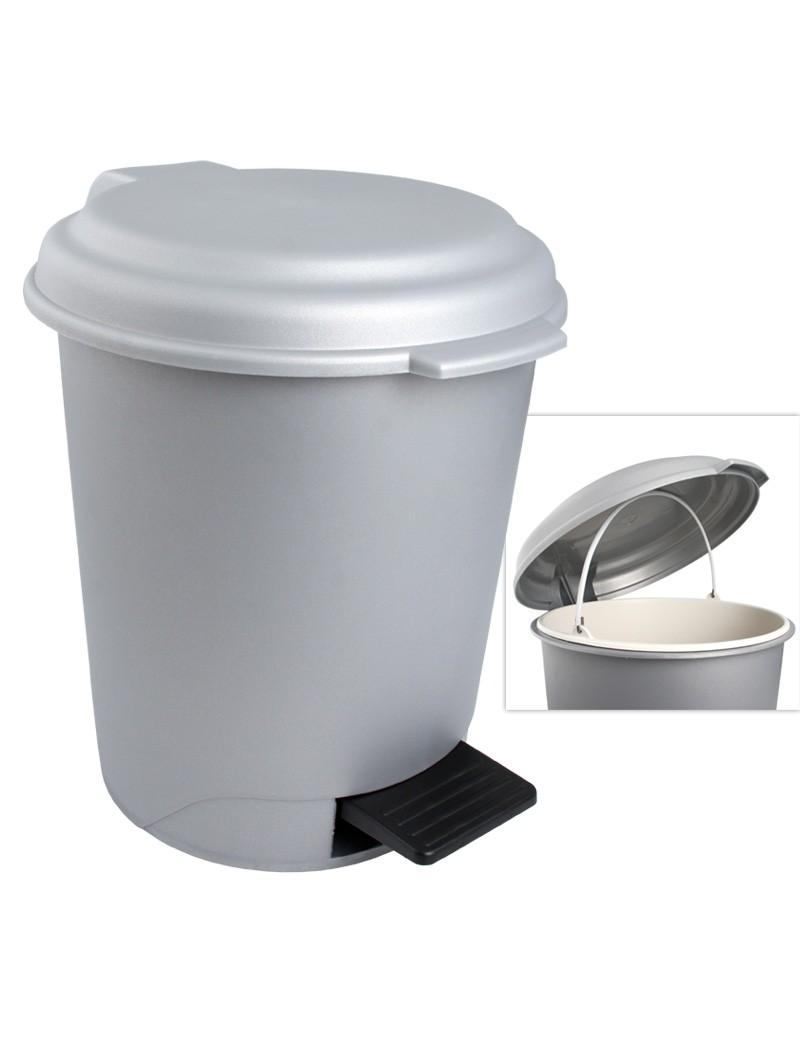 BALDE LIXO 802 C/PEDAL PLASTICO CINZA METALIZADO 17,5L