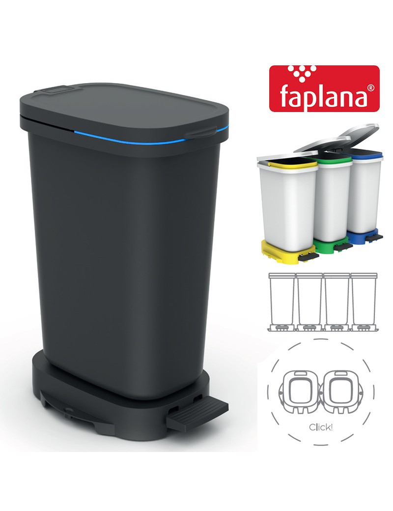 BALDE LIXO BE-ECO 772 PRETO C/PEDAL + ASA AZUL 20L PLST