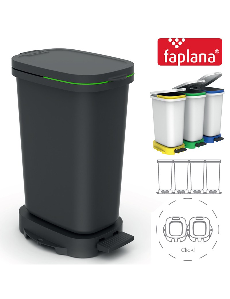 BALDE LIXO BE-ECO 772 PRETO C/PEDAL + ASA VERDE 20L PLST