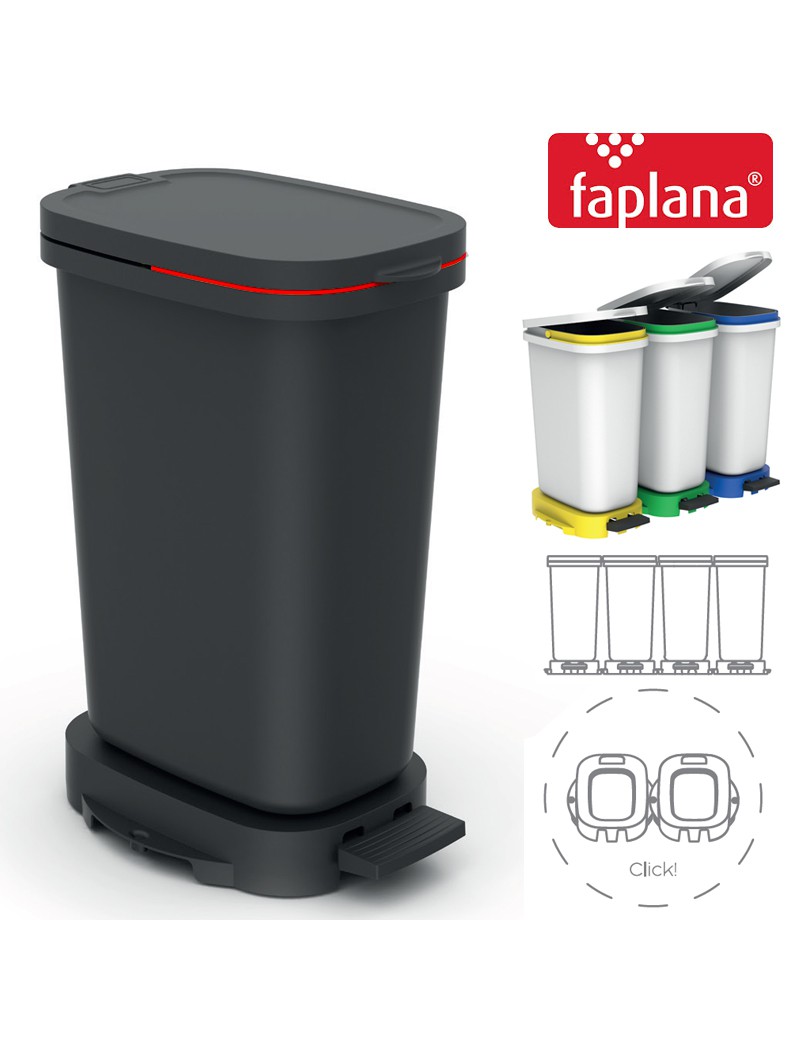 BALDE LIXO BE-ECO 772 PRETO C/PEDAL + ASA VERMELHA 20L PLST