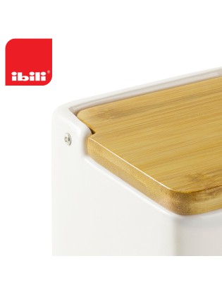 SALEIRO IBILI 714810 QUAD. CERAMICA C/TAMPA BAMBU 11X11X9CM