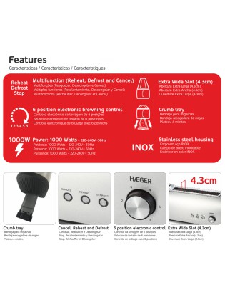 TORRADEIRA HAEGER DESAYUNO TO-100.009A INOX 1000W