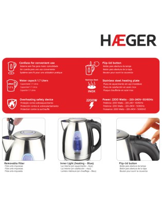 JARRO ELETRICO HAEGER MOLDAVIE EK-22S.027A 1,7L 2200W