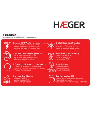 LIQUIDIFICADORA HAEGER PERFECT LQ-600.007A 1,5L 600W