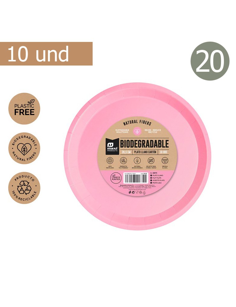 PRATO RASO MAXI 8074 ROSA PASTEL 20,5CM 10UND CARTAO DESCART