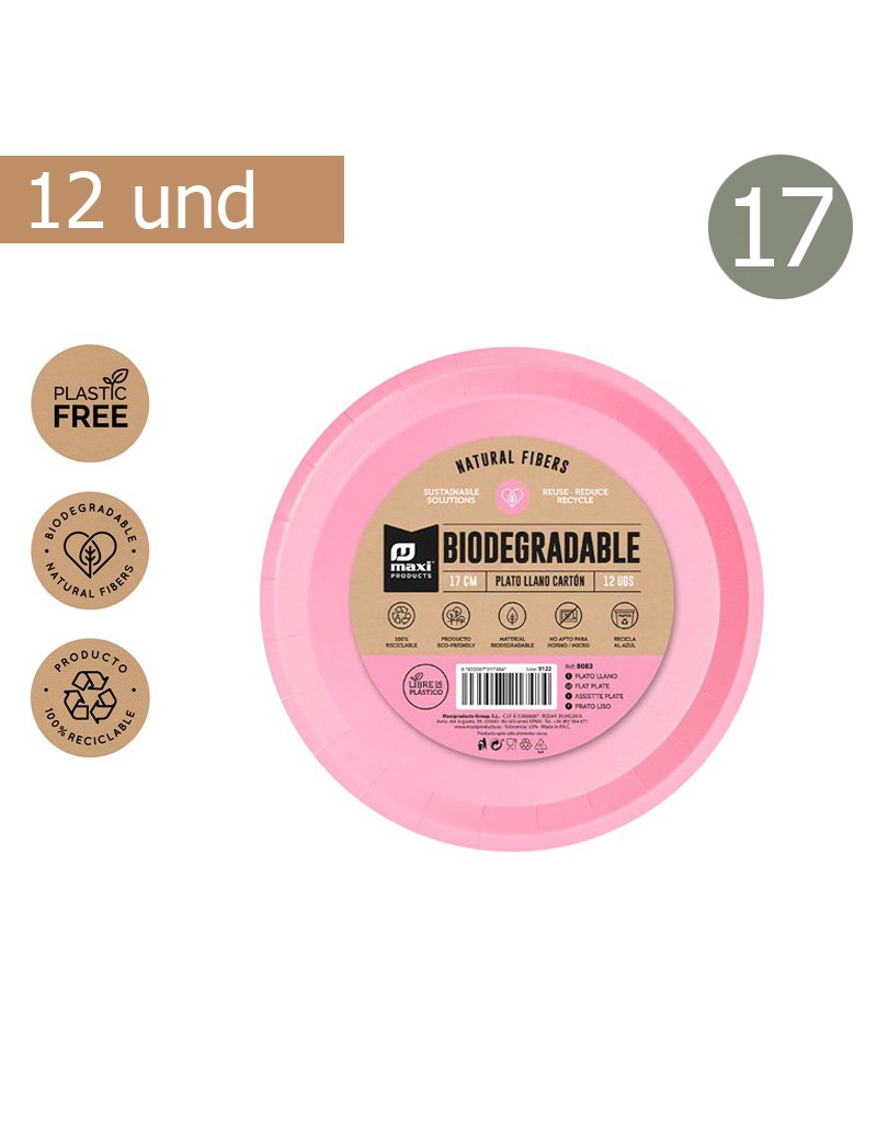 PRATO RASO MAXI 8083 ROSA PASTEL 17CM 12UND CARTAO DESCART