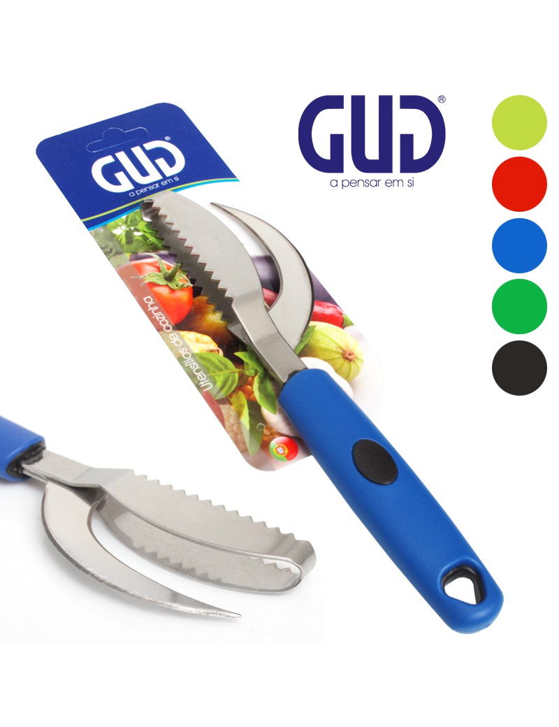 ESCAMADOR PEIXE GUD + CORTADOR 23CM INOX C/CABO PLST SORT