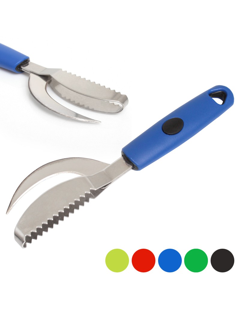 ESCAMADOR PEIXE + CORTADOR 23CM INOX C/CABO PLST SORT