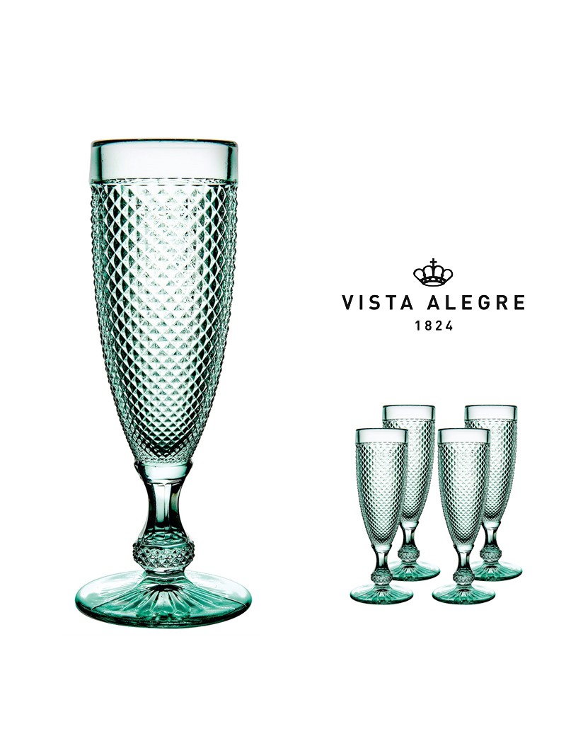 FLUTE CHAMPANHE VA BICOS VERDE MENTA CONJ.4  11CL VIDRO