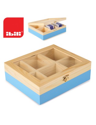 CAIXA CHA IBILI 748500  6 DIV. AZUL 18X21,5X7CM MADEIRA