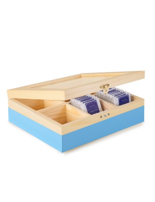 CAIXA CHA IBILI 748500  6 DIV. AZUL 18X21,5X7CM MADEIRA