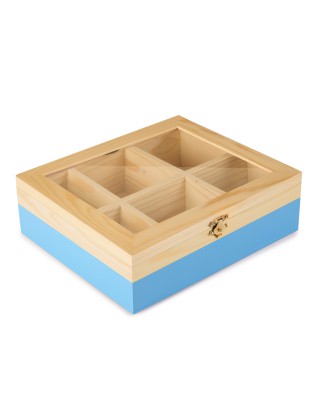 CAIXA CHA IBILI 748500  6 DIV. AZUL 18X21,5X7CM MADEIRA