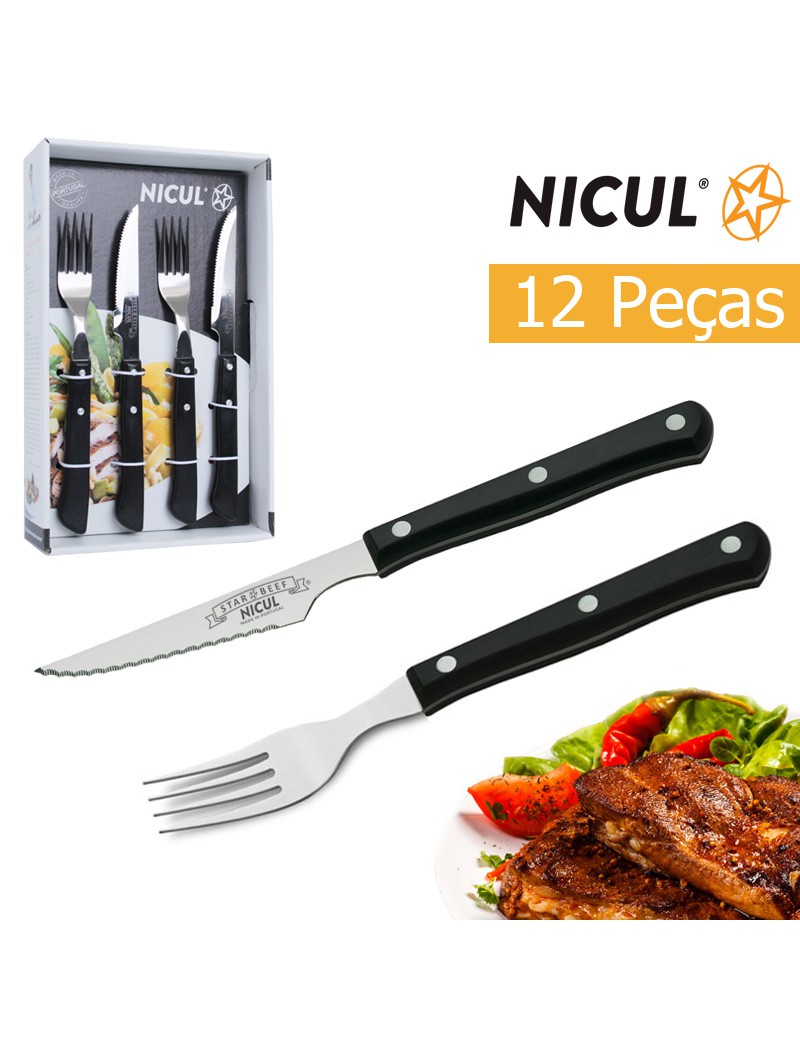 CONJ. CHURRASCO 381.7000.12 12 PEÇAS INOX C/CABO PRETO PLST