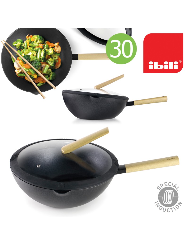 WOK IBILI 404230 LUXE Ø30X8,5-12CM C/TAMPA ANTIAD IND.