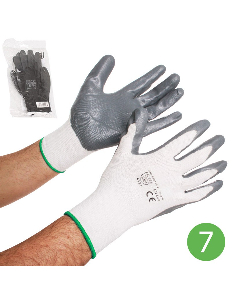 LUVA N119 NYLON NITRILO T.7 CINZA/BRANCO