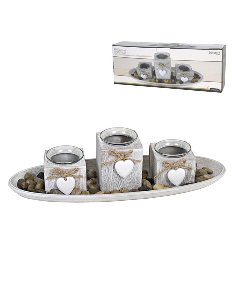 PORTA VELAS 547444 CORAÇAO C/BANDEJA OVAL 40X16X12CM