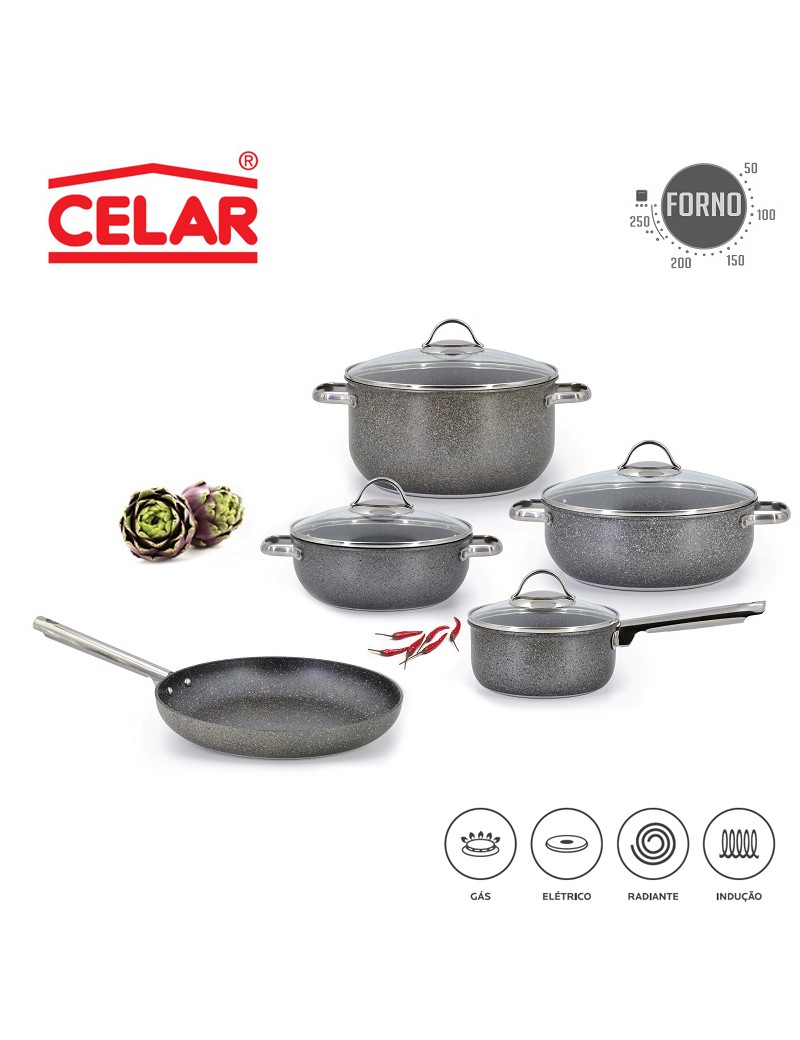 TREM CELAR FORNO FIT 5 PEÇAS ANTIAD. GRANITADO INDUÇAO