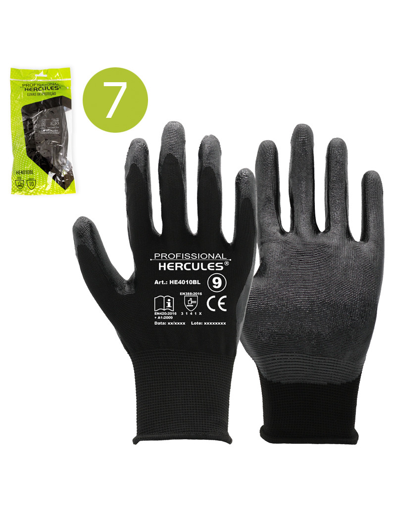 LUVA HERCULES 4010BL NYLON NITRILO T.7 PRETO