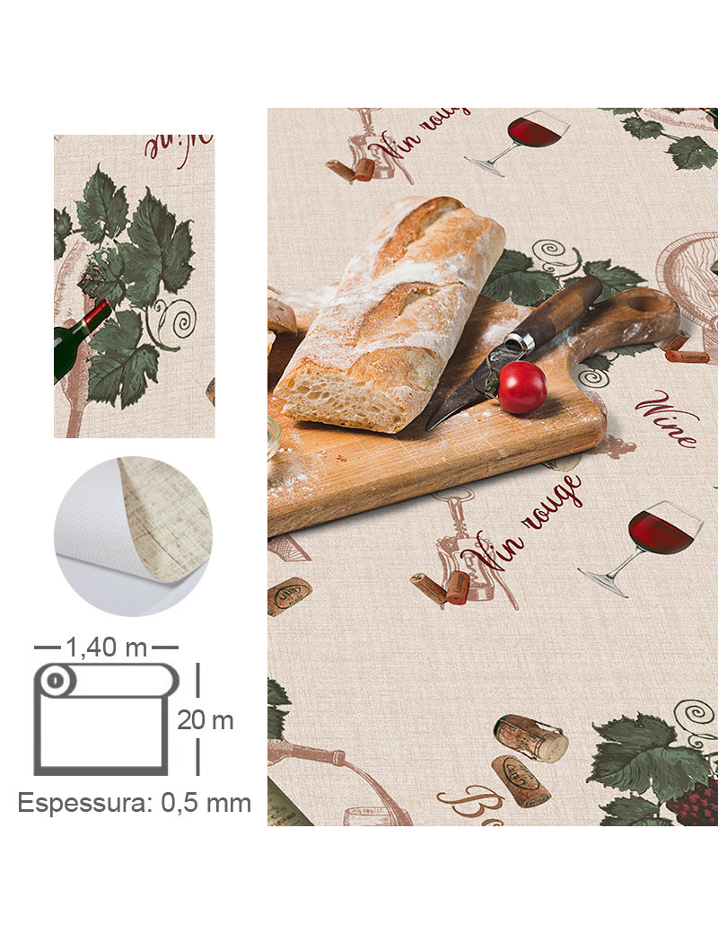 TOALHA MESA ECO HUE6159/01 VIN ROUGE ROLO 1,4X20M PVC