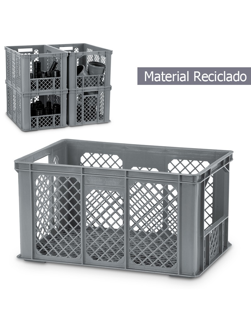 CAIXA ECOLISBOX 1505 PEAD 600X400X320MM CINZA RECICLADA