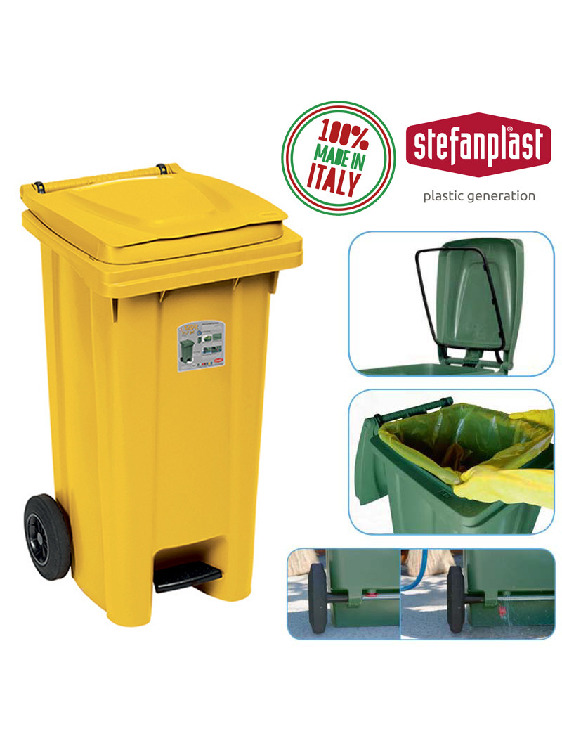 CONTENTOR LIXO 25705 AMARELO 120L C/RODAS+PEDAL PLST