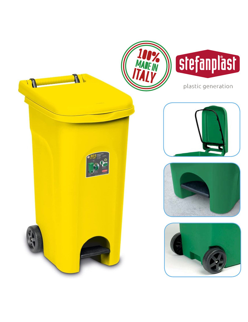 CONTENTOR LIXO 25605 URBAN 80L AMARELO C/RODAS+PEDAL PLST