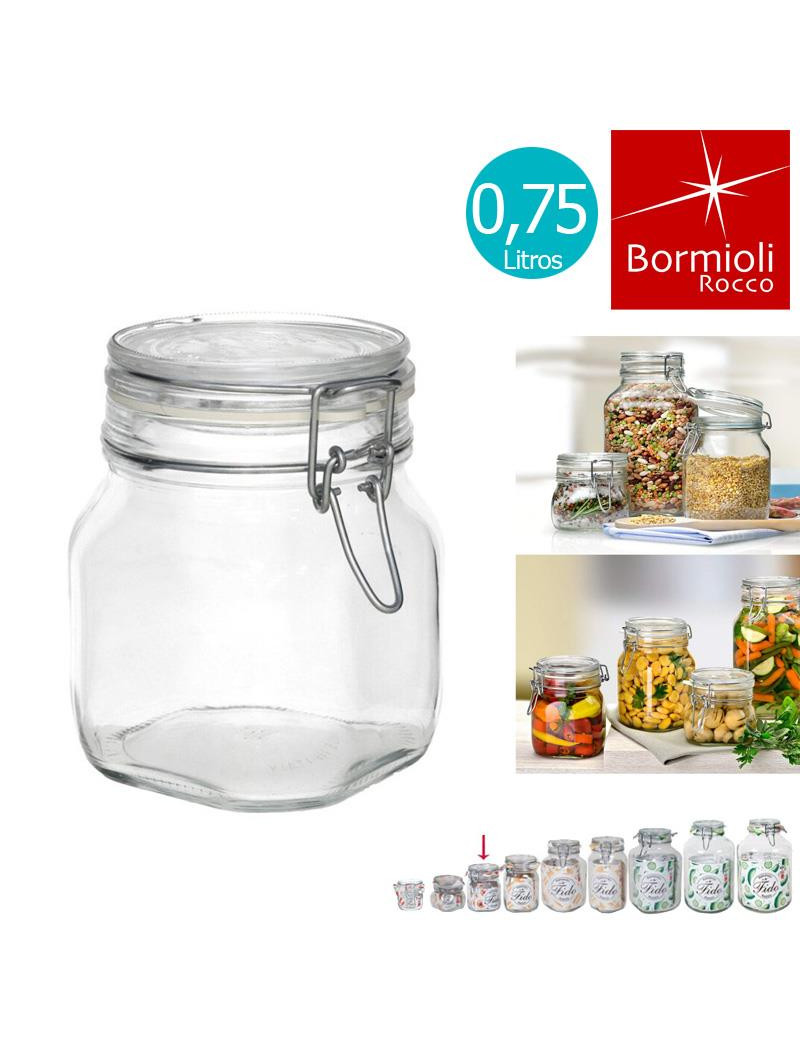 FRASCO BORMIOLI FIDO 0,75L 10X10X14CM TAMPA PRESSAO VIDRO