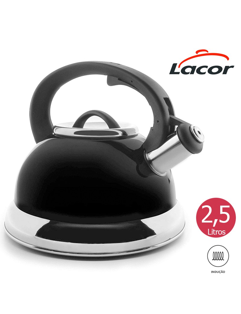 CHALEIRA LACOR 68644 C/APITO PRETA 2,5L INOX 18/10 INDUÇAO
