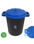 CONTENTOR LIXO 50L PRETO C/TAMPA AZUL PLST