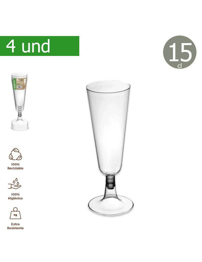 FLUTE CHAMPANHE MAXI 1210R 4UND 15CL TRANSP PLST REUTILIZAV