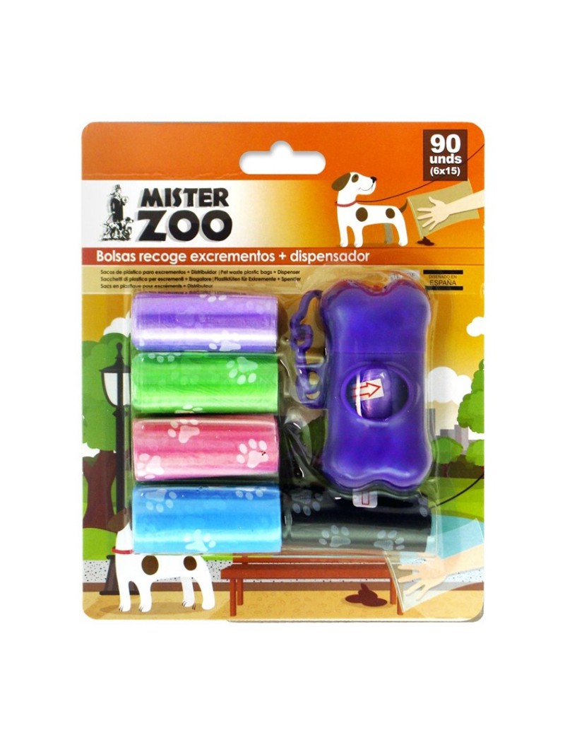SACO EXCREMENTOS ZOO 51182 C/DISPENSADOR + 5 ROLOS SORT