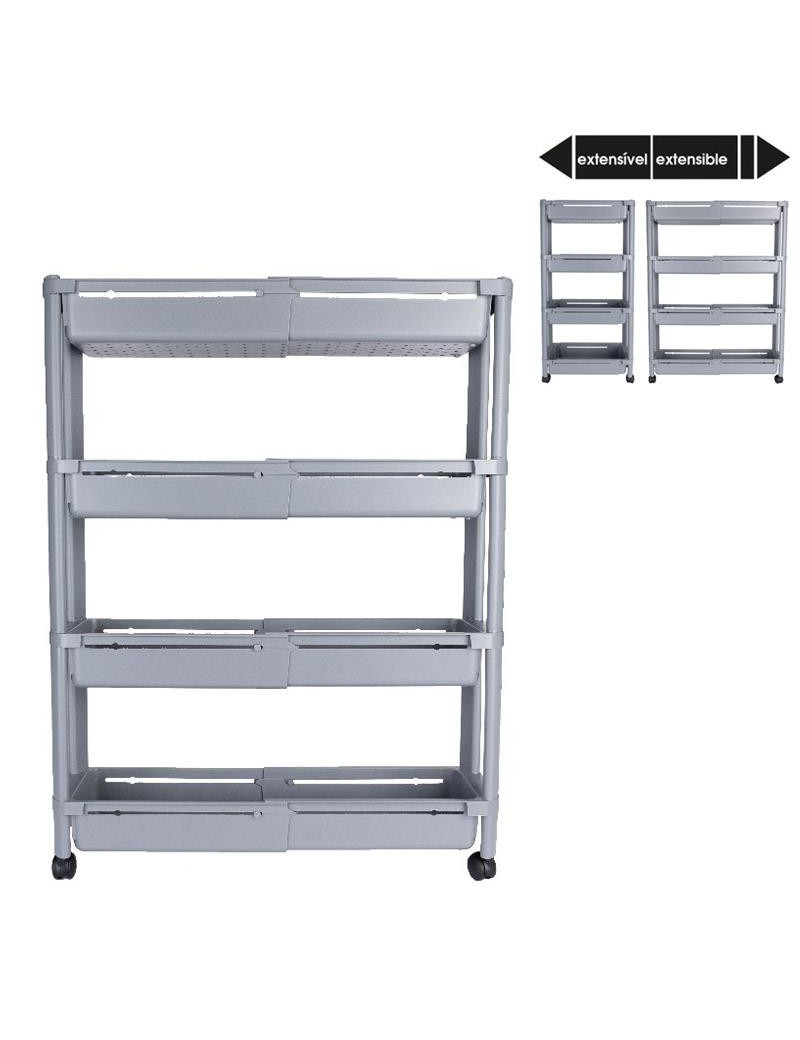 CARRO ARRUMAÇAO CD 3012 BEC CINZA EXTEN 37,5-60X15CM 4PRAT