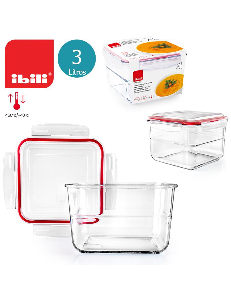 CAIXA HERMETICA IBILI 754833 BOROS. XL QUAD. 3L VIDRO