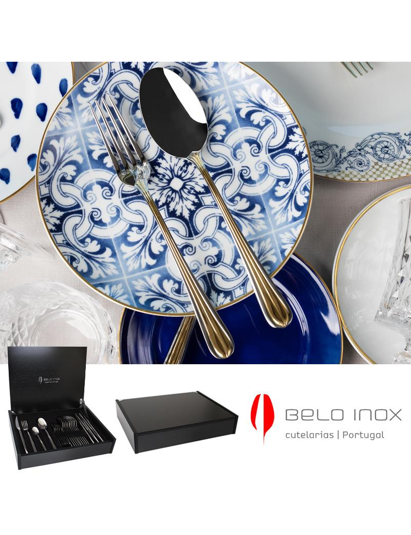 FAQUEIRO 24 P. BI DUO FRISO OURO C/ESTOJO MADEIRA