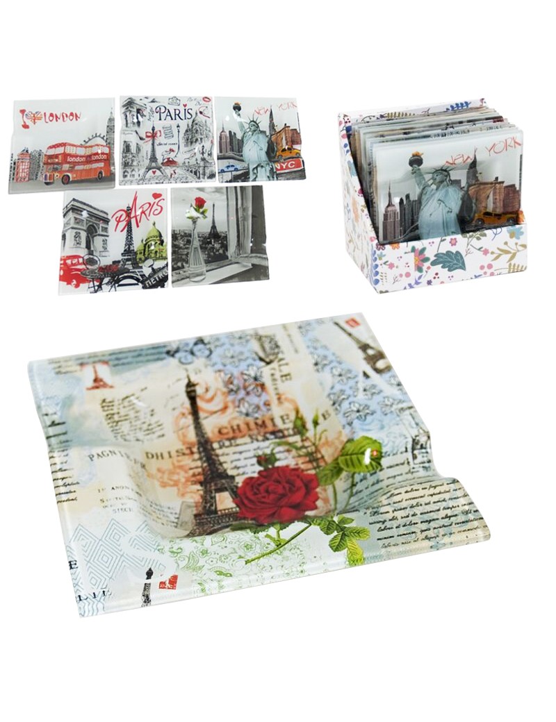 CINZEIRO G 626224 CITIES VIDRO 12X12CM DECOR SORTIDA