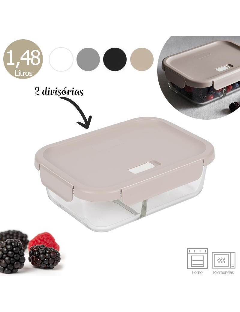 CAIXA HERMETICA CD 3560 BECLAS. GLASS RET 1,48L 2 DIV. VIDRO