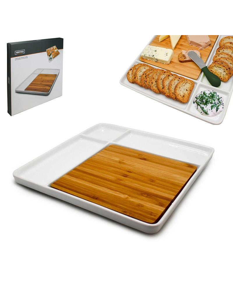 BANDEJA APERITIVO FIH 336 C/DIV. 28,5X28,5CM PORCEL/BAMBU