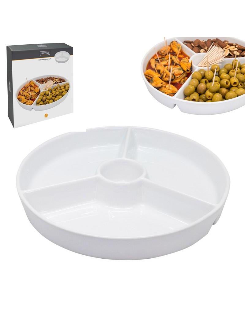 BANDEJA APERITIVO FIH 914 C/DIVISORIAS Ø25,5CM PORCELANA