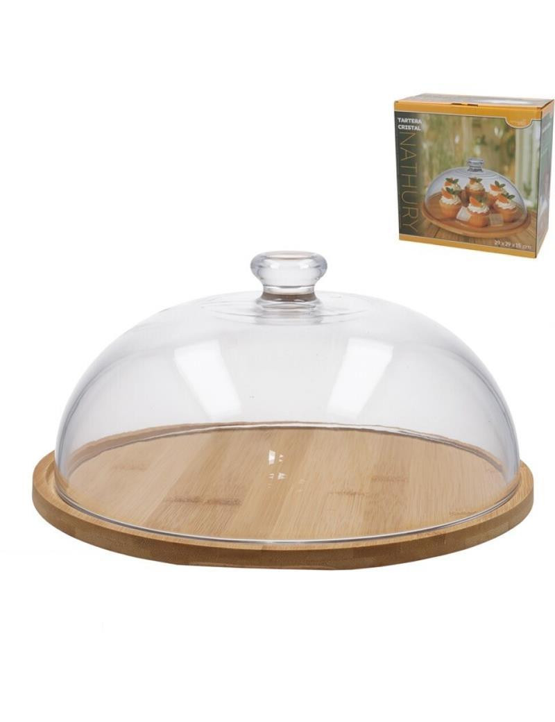 PRATO BOLO 652870 NATHURY BAMBU C/TP VIDRO Ø29X15CM