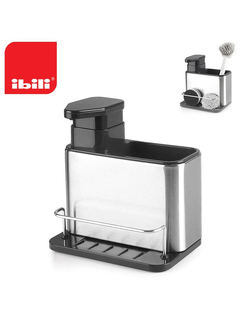 SUPORTE ESFREGAO IBILI 797220 C/DOSEADOR 18X12X8CM INOX/PLST