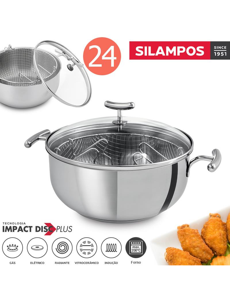 FRITADEIRA SL YUMI C/TP VIDRO Ø24CM INOX 18/10