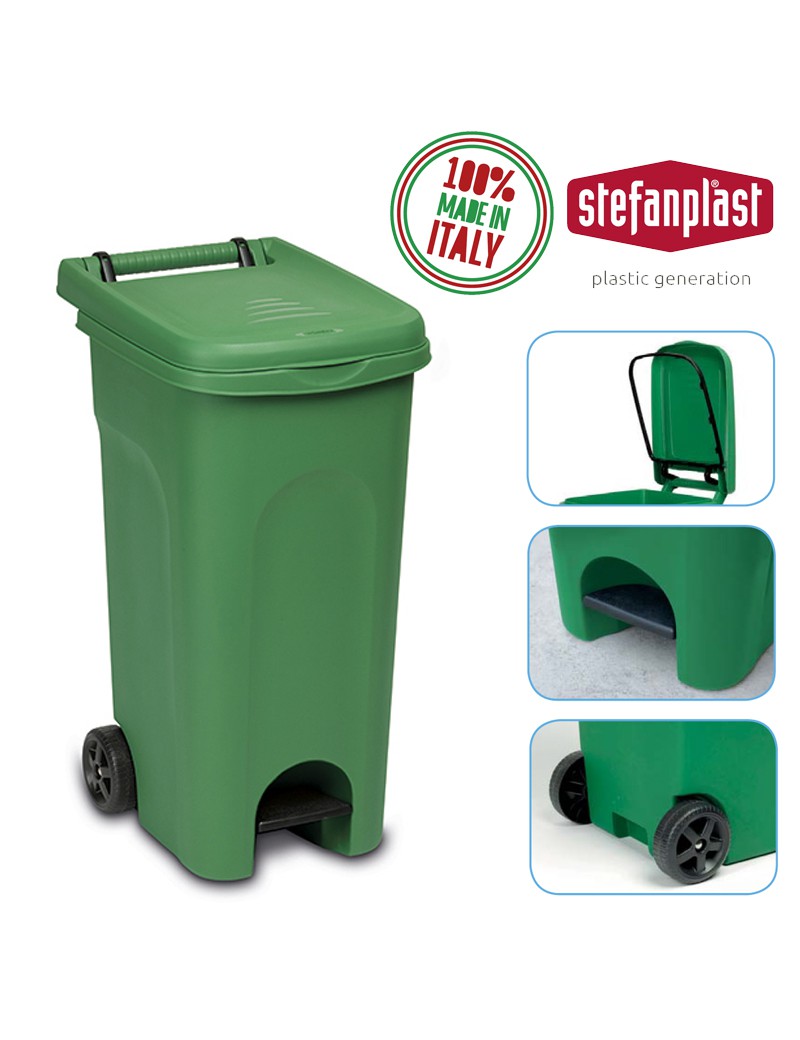 CONTENTOR LIXO 25601 URBAN 80L VERDE C/RODAS+PEDAL PLST