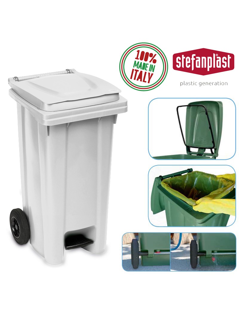 CONTENTOR LIXO 25707 BRANCO 120L C/RODAS+PEDAL PLST