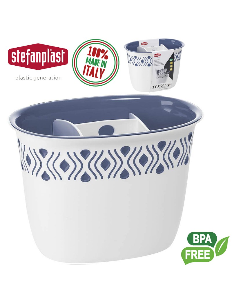 PORTA TALHERES TOSCA 55701 BRANCO/AZUL 19,5X13,5X14CM