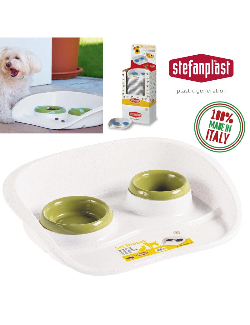 COMEDOURO 97782 DUPLO VERDE/GRANITO 46X35X11CM PLST