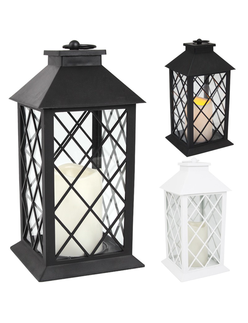 LANTERNA DECORATIVA ZK6001 C/VELA ELETRICA 14X14X30CM PLST