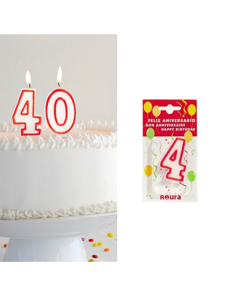VELA ANIVERSARIO 370340 NUMERO 4 VERMELHA/BRANCA 3,5X6CM