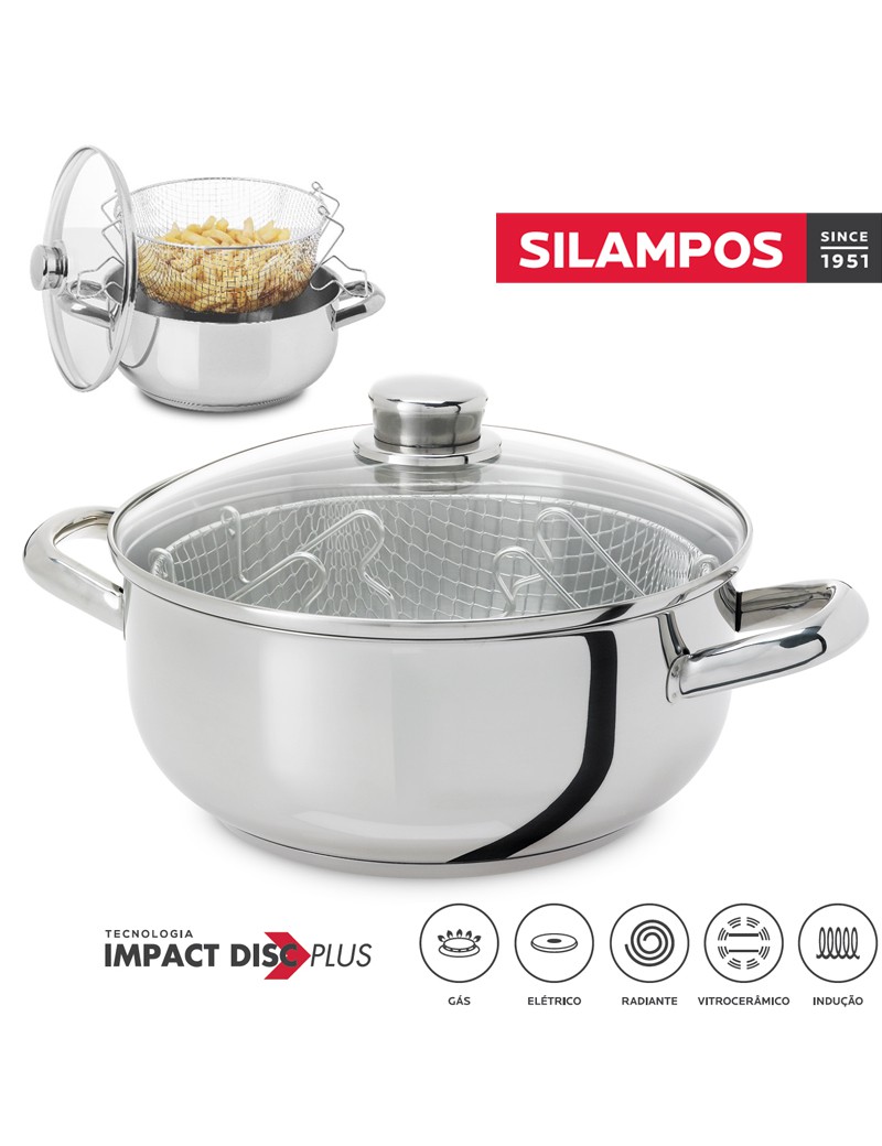 FRITADEIRA SL EUROPA C/TAMPA VIDRO Ø24X10CM INOX 18/10