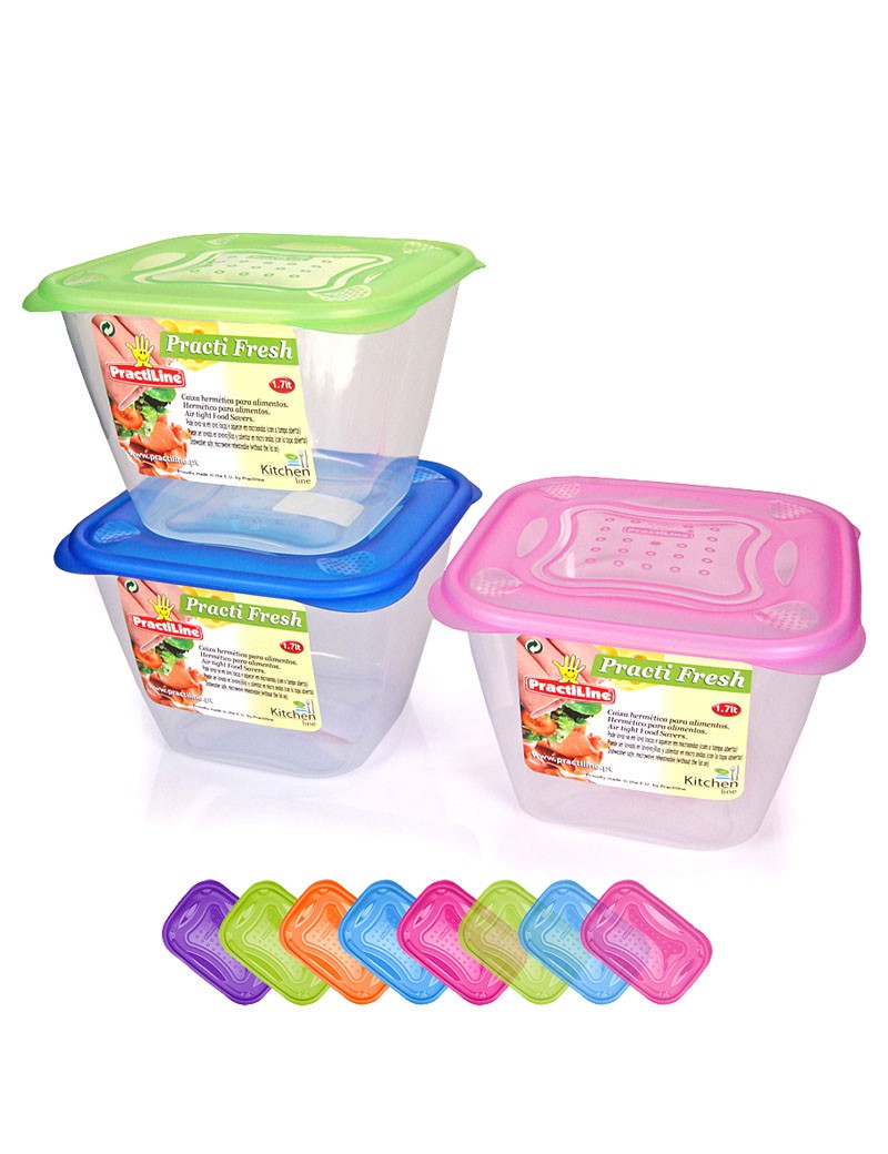 CAIXA HERMETICA PRACTIFRESH QUAD. TAMPA SORTIDA PLST. 1,7L
